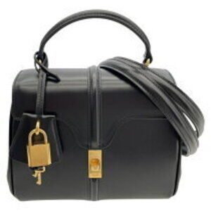 Celine 16 2way HandBag Shoulder Bag satinated calfskin Black